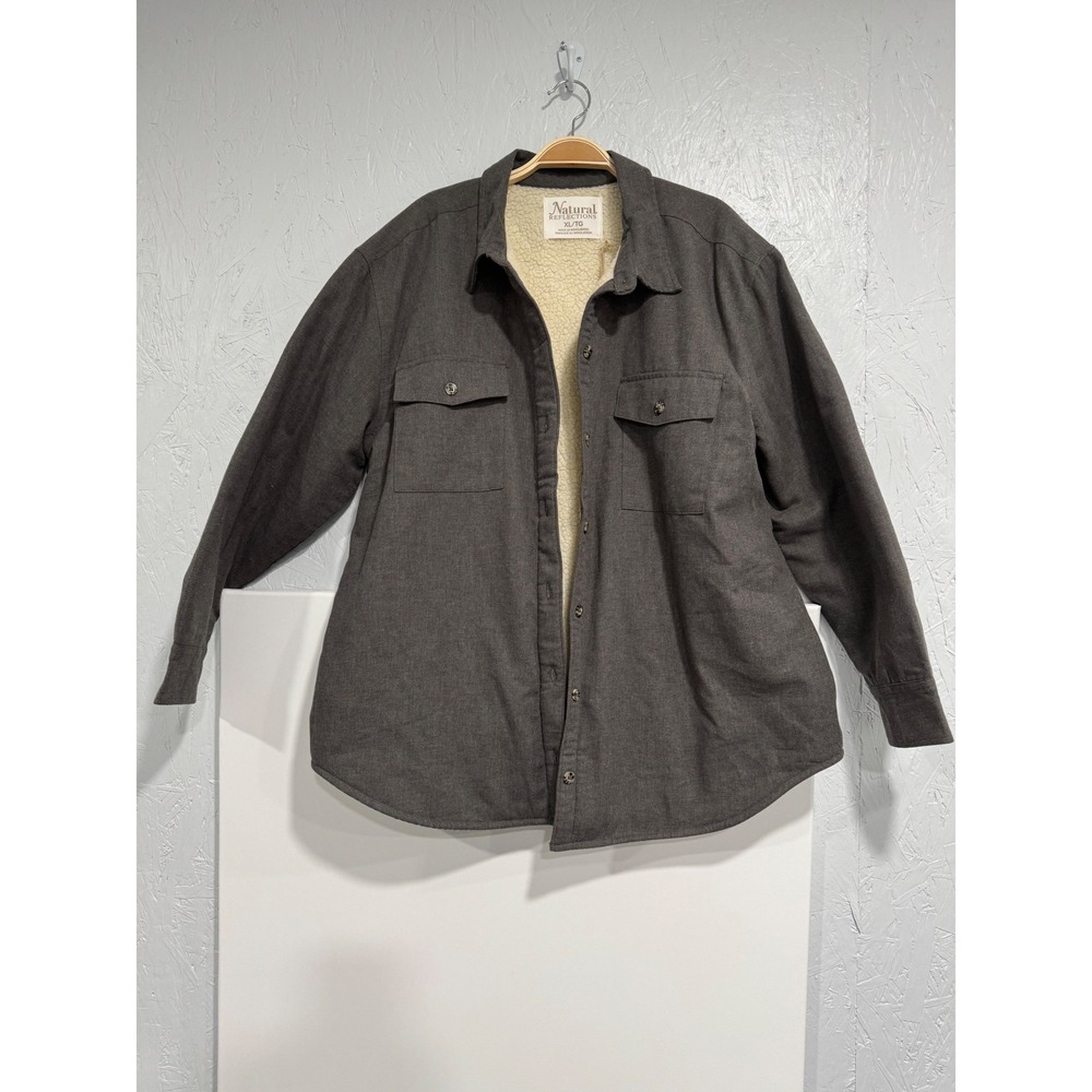 Natural Reflections Womens XL Gray Sherpa Lined Flannel Shirt Jacket Shacket NWT